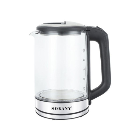 Електрочайник скляний SOKANY SK-09013 дисковий 2,5л, сталь