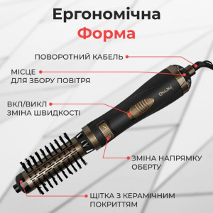 Фен-щітка для волосся Gemei GM-4825 з керамічним покриттям 2 в 1, чорний. Photo 3