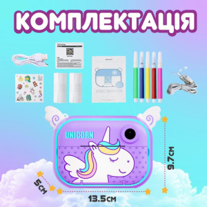 Фотоапарат дитячий моментального друку Єдиноріг для фото та відео FullHD, фіолетовий. Photo 2