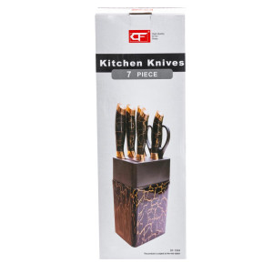 Набір кухонних ножів на підставці з точилом Kitchen Knives 6 предметів, чорний. Photo 3