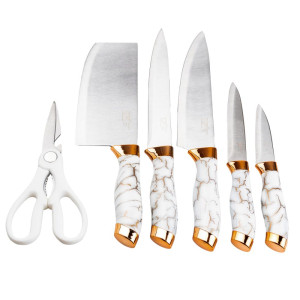 Набір кухонних ножів на підставці з точилом Kitchen Knives 6 предметів, білий. Photo 3