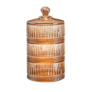 Цукерниця трирівнева Lirmartur зі скляною кришкою ребриста, tea color