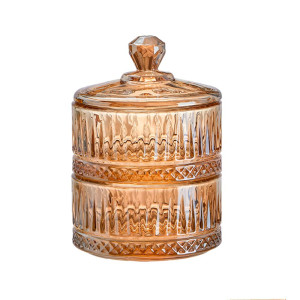 Цукерниця дворівнева Lirmartur зі скляною кришкою ребриста, tea color