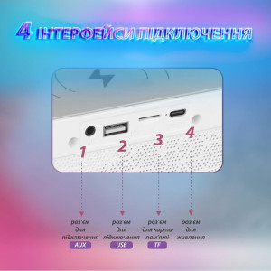 Портативна колонка з RGB-підсвіткою BT/TF/Wireless Charger/USB/FM/AUX 5 Вт, білий. Photo 3