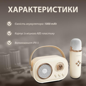 Портативна колонка з мікрофоном Platinum C-20 BT/TF/USB/FM з вологозахистом 5 Вт, бежева. Photo 3