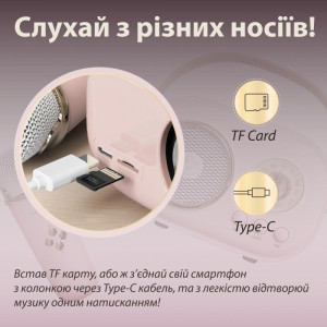 Портативна колонка з мікрофоном Platinum C-20 BT/TF/USB/FM з вологозахистом 5 Вт, рожева. Photo 3