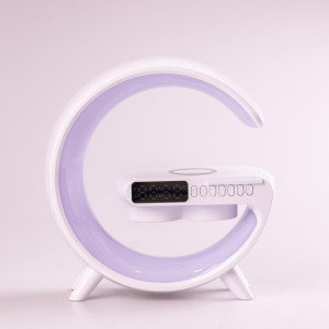 Портативна колонка c RGB-підсвічуванням BT/TF/Wireless Charger/USB/FM/AUX/Clock 15 Вт, біла. Photo 2