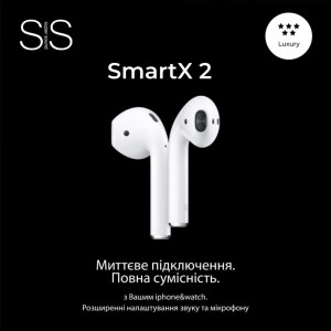 Бездротові Bluetooth-навушники SmartX 2 Luxury вкладиші, білі. Photo 2