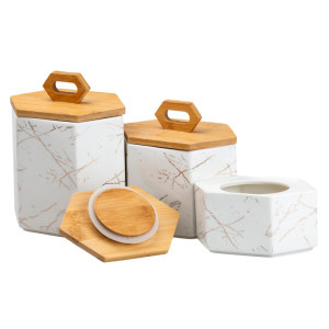 Набір банок для сипучих продуктів 3 штуки з бамбуковою кришкою. Photo 3