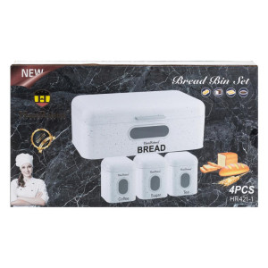 Набір для зберігання продуктів Haus Roland 4 штуки з нержавіючої сталі, білий граніт. Photo 2