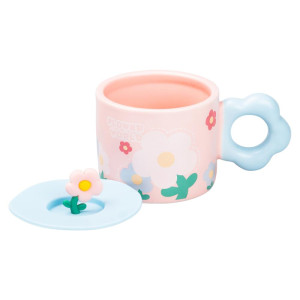 Чашка керамічна Flowers 300 мл з кришкою, рожевий. Photo 3