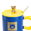 Чашка керамічна Fun Bear Grid 300 мл з кришкою та ложкою, синій