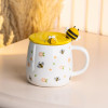 Чашка керамічна Bee 450 мл з кришкою та ложкою, flowers
