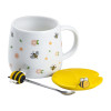 Чашка керамічна Bee 450 мл з кришкою та ложкою, flowers