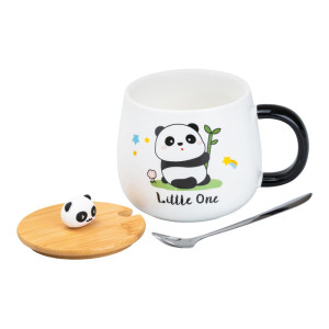 Чашка керамічна Panda 450 мл із кришкою та ложкою, little one. Photo 3