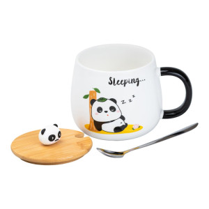 Чашка керамічна Panda 450 мл з кришкою та ложкою, sleeping. Photo 3