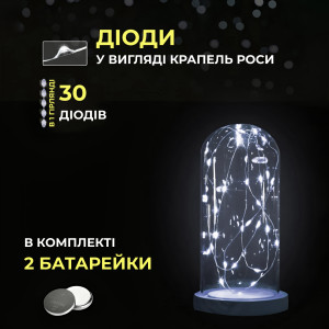 Гірлянда Роса нитка 30 LED довжина 3 м на батарейках зелена, білий. Photo 2