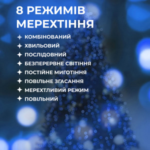 Гірлянда Кінський хвіст 200 LED 10 ниток довжина 2 метри, синій. Photo 3