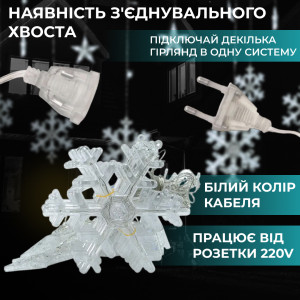 Гірлянда-штора Зірки та сніжинки розмір 3*1 м 12 фігур, білий. Photo 2