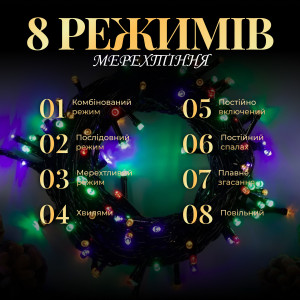 Гірлянда Нитка 180 LED довжина 16 метрів, мультиколор. Photo 3