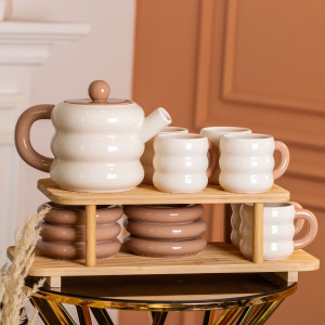 Чайний сервіз Donut керамічний на 6 персон, бежевий. Photo 2
