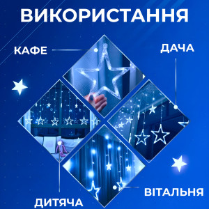 Гірлянда-штора Зірки та ялинки розмір 3*0,9 м 10 фігур, синій. Photo 2