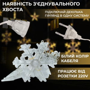 Гірлянда-штора Зірки та сніжинки розмір 3*1 м 12 фігур, жовтий. Photo 2