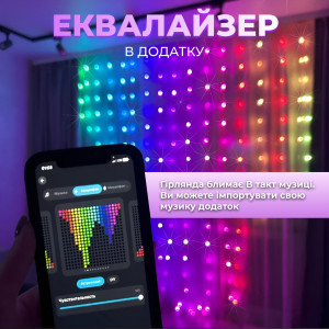Розумна гірлянда Smart штора 400 LED 3*3 м з керуванням зі смартфона, мультиколор. Photo 2