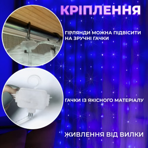 Розумна гірлянда Smart штора 400 LED 3*3 м з керуванням зі смартфона, мультиколор. Photo 3
