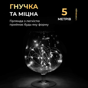 Гірлянда Роса нитка 50 LED довжина 5 м на батарейках, білий. Photo 3