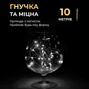 Гірлянда Роса нитка 100 LED довжина 10 м на батарейках, білий. Photo 3