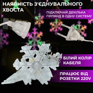 Гірлянда-штора Зірки та сніжинки розмір 3*1 м 12 фігур, мультиколор. Photo 3