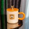 Чашка керамічна Fun Bear Grid 300 мл з кришкою та ложкою, жовтий