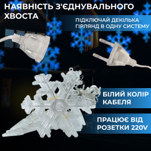 Гірлянда-штора Зірки та сніжинки розмір 3*1 м 12 фігур, синій. Photo 2