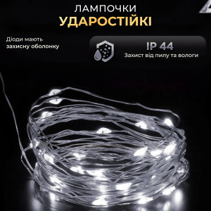 Гірлянда Роса нитка 100 LED довжина 10 м від USB зелена, білий. Photo 3