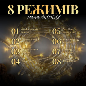 Гірлянда Нитка 200 LED довжина 10 метрів прозора, жовтий. Photo 3