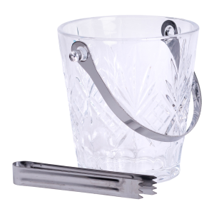 Відерце для льоду скляне 1 л з металевими щипцями HP-19-22GLASS