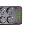 Мережевий фільтр подовжувач 5 м на 6 розеток 4 USB 2 Type-C та кнопкою вимкнення HP-5-16