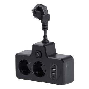 Мережевий фільтр на 2 євро розетки з 2 USB та 2 Type-C чорний HP-5-18. Photo 2