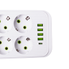 Мережевий фільтр 3 м подовжувач F06U на 6 розеток 4 USB 1 Type-C та кнопкою відключення Білий HP-5-23