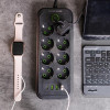 Мережевий фільтр 2.8 м подовжувач на 8 розеток з 3 USB 1 Type-C та кнопкою відключення F20U Чорний HP-5-28