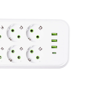 Мережевий фільтр 4.7 м подовжувач на 8 розеток з 3 USB 1 Type-C та кнопкою відключення F20U Чорний HP-5-29. Photo 3