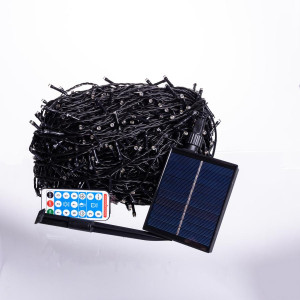 Новорічна гірлянда вулична 100 м 1000 LED із сонячною батареєю 8 режимів роботи чорний провід Жовте світло SB1000L100MBY. Photo 3