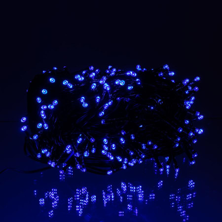 Новорічна гірлянда вулична 100 м 1000 LED із сонячною батареєю 8 режимів роботи чорний провід Синій SB1000L100MBBL