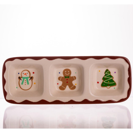 Менажниця порцелянова Merry Christmas на 3 секції 30×11×2.5 (см) прямокутна CR-1-41