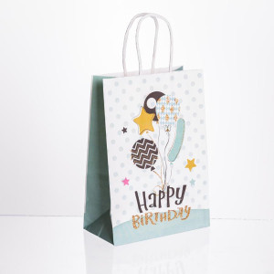Набір подарункових пакетів з паперу 12 (шт.) Happy Birthday картонні гарні пакети для подарунків 15×8×21 (см) М'ятний HP-10359-23M. Photo 2