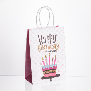 Набір подарункових пакетів з паперу 12 шт Happy Birthday 15×8×21 см Рожевий HP-10359-23PK. Photo 2