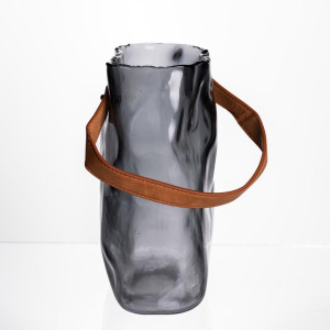 Подарункова скляна ваза сумочка з ручкою 18×9×25 (см) декоративна Сірий HP-19-157-2. Photo 3