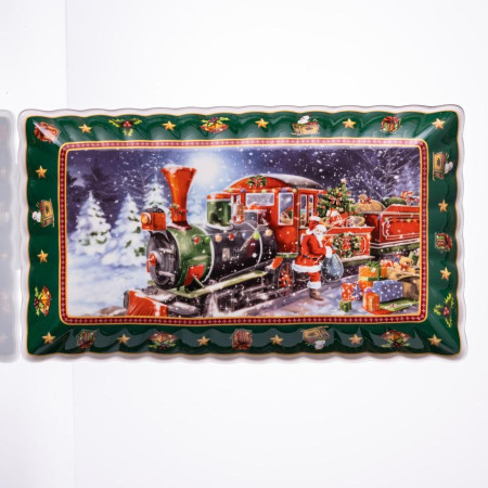 Сервірувальне новорічне блюдо для закусок з порцеляни Santa 30,5×17,5×2,5 (см) HP-SDHK-22