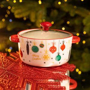 Супниця порцелянова Merry Christmas новорічна  800 (мл) з кришкою Yiwu FM-CS-9B. Photo 2